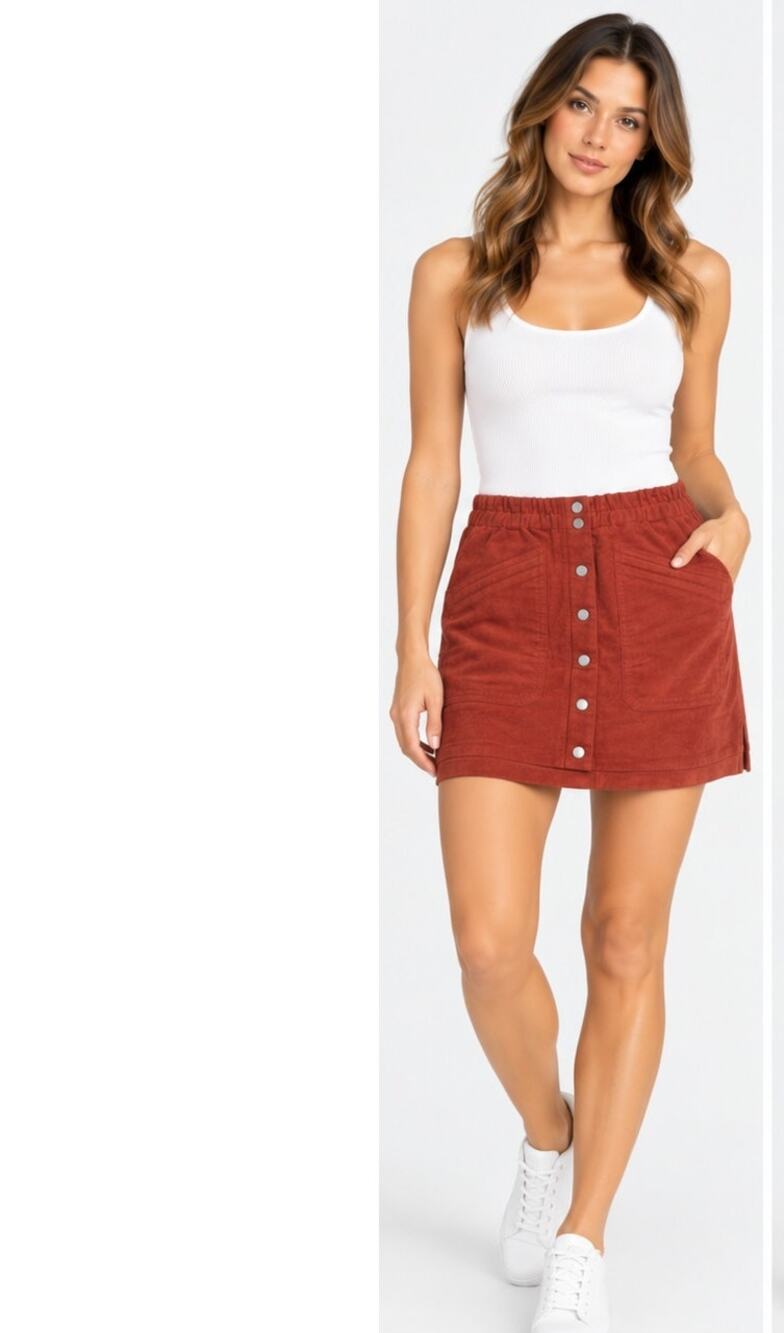 BCBG MAXAZRIA ULTRA SUEDE MINI SKIRT BURNT ORANGE SNAP FRONT XS